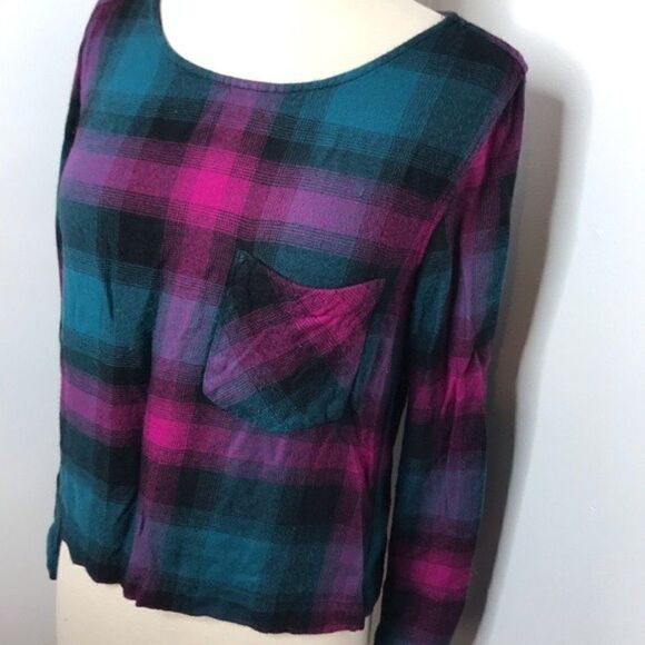 Cloth & Stone Plaid Lace Up Back Flannel Shirt Size XS - Picture 2 of 6